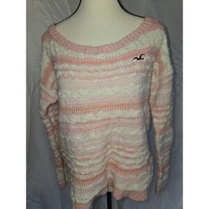 Hollister Co sweater pink white striped knit boat neck long sleeve womens medium